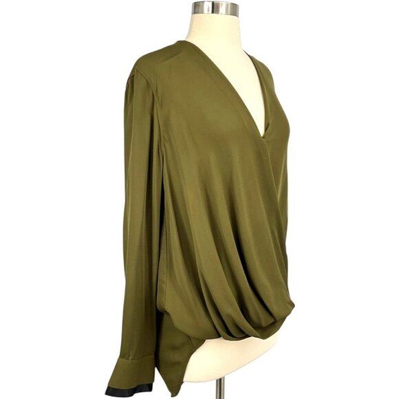 rag & bone Victor Blouse Forest Green Size M 100% Silk Faux Wrap V Neck *READ* - Picture 8 of 11